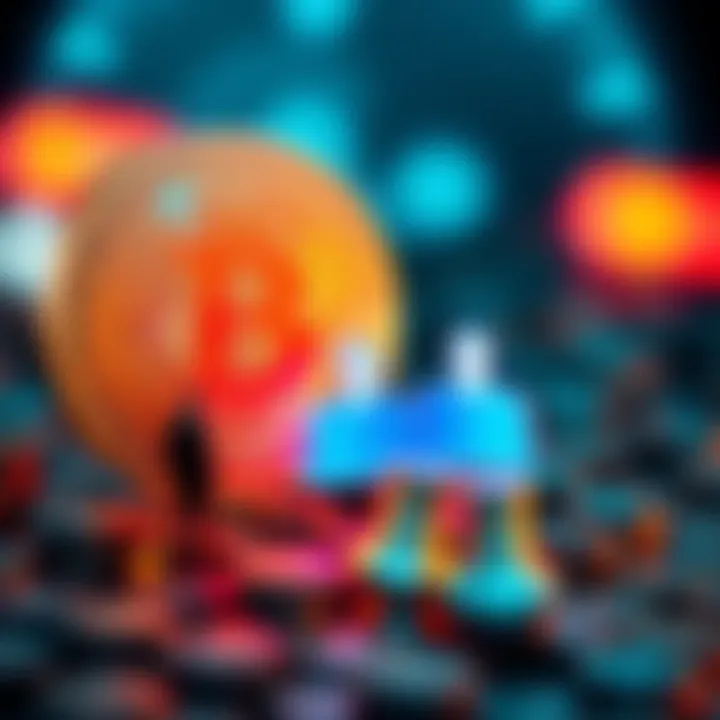 A digital coin symbolizing cryptocurrency with a graphic of people receiving basic income support, highlighting the connection to Universal Basic Income.