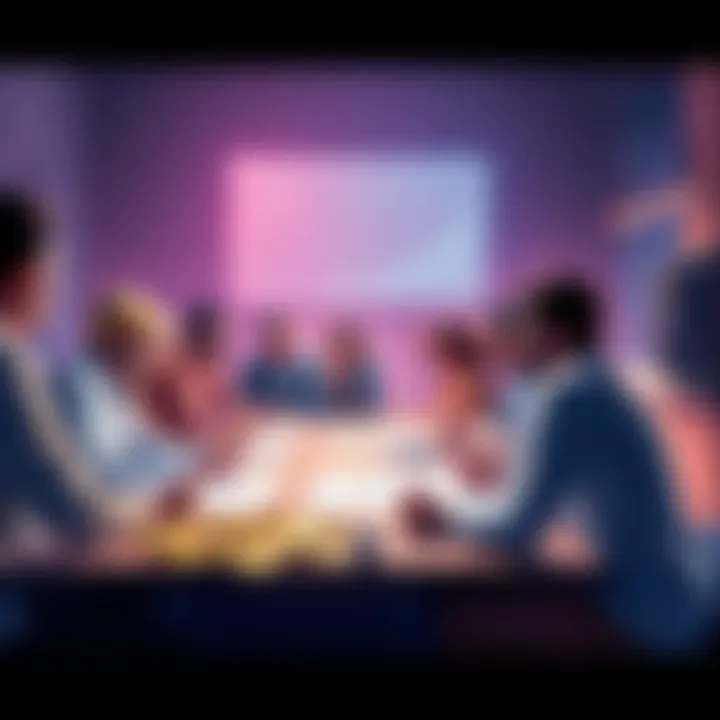 A group of diverse people debating cryptocurrency's worth at a table with charts and coins spread out