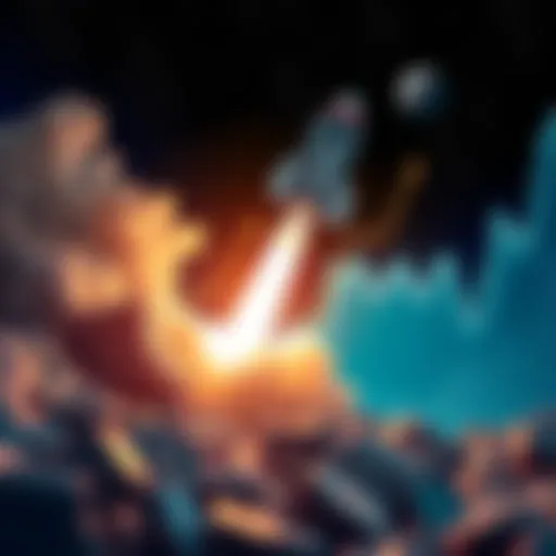 Graph showing sharp increase in cryptocurrency values with a rocket taking off in the background