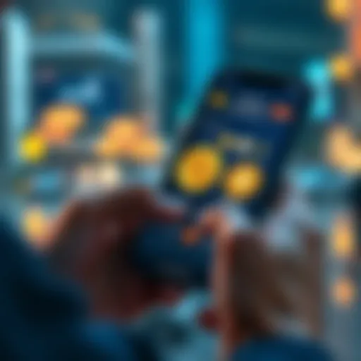 A person using a cryptocurrency wallet app to swap different cryptocurrencies on a smartphone, showcasing various digital coins and wallet interface.