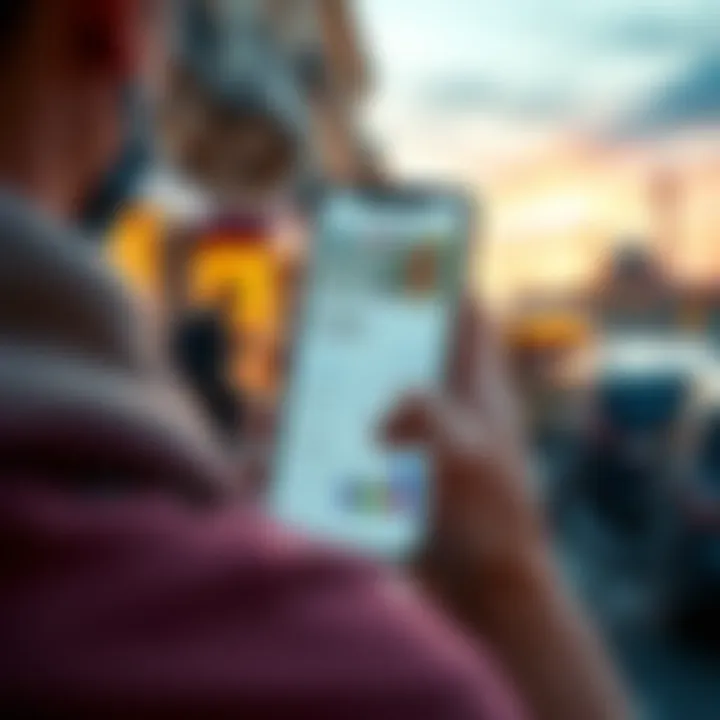 A person using the Revolut app on a smartphone to convert euros to Danish Kroner while traveling, with travel perks in the background
