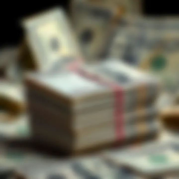 A stack of Iranian Rials with a backdrop of dollar bills, symbolizing the currency devaluation in Iran