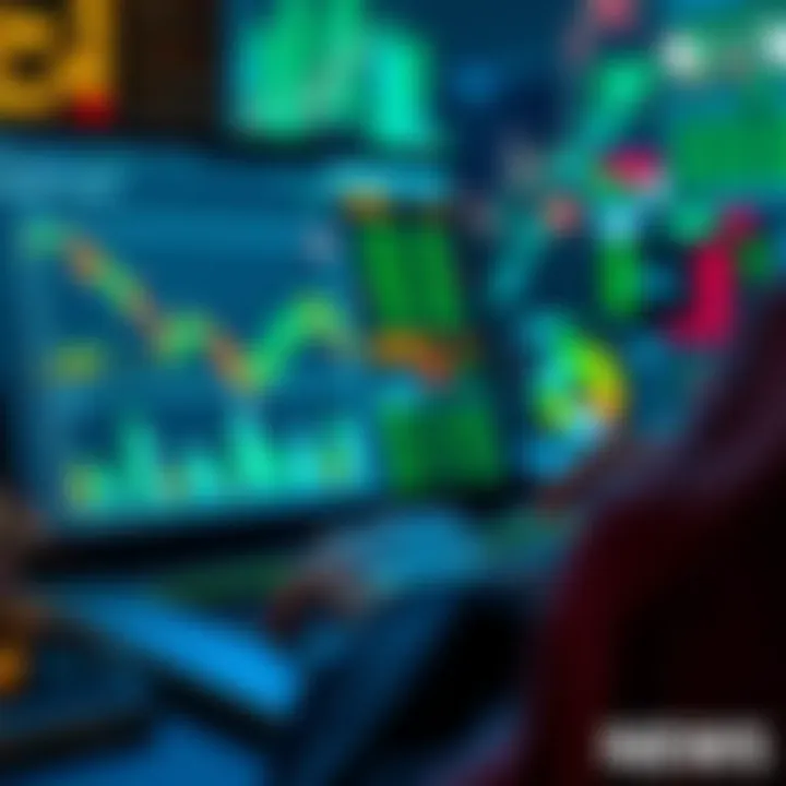 A person analyzing currency exchange rates on a laptop with financial charts and graphs on the screen.