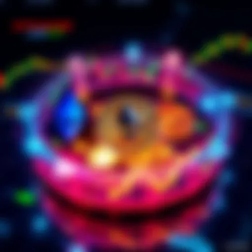 A visual representation of the current crypto cycle with Bitcoin, Ethereum, and Solana logos prominently displayed, surrounded by fluctuating market graphs and trends.