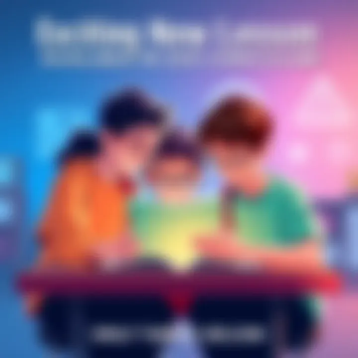 Engaging New Lesson in Curriculum Illustration of students interacting with new learning materials