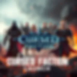 Graphic showing the logo and main characters of the Cursed Faction in a dynamic background