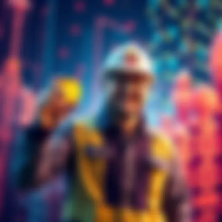 Curtis Jobling with Solana Token Curtis Jobling, creator of Bob the Builder, holding a Solana token while standing in front of a colorful digital backdrop representing cryptocurrency.