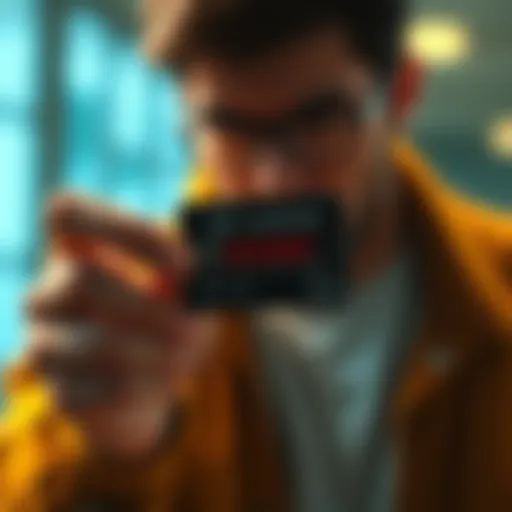 A frustrated person holding a Curve card with a blocked access message on a phone screen