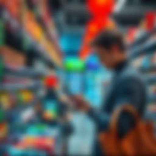 A person using Curve Pro+ at a checkout in a European store, looking at their phone for cashback information