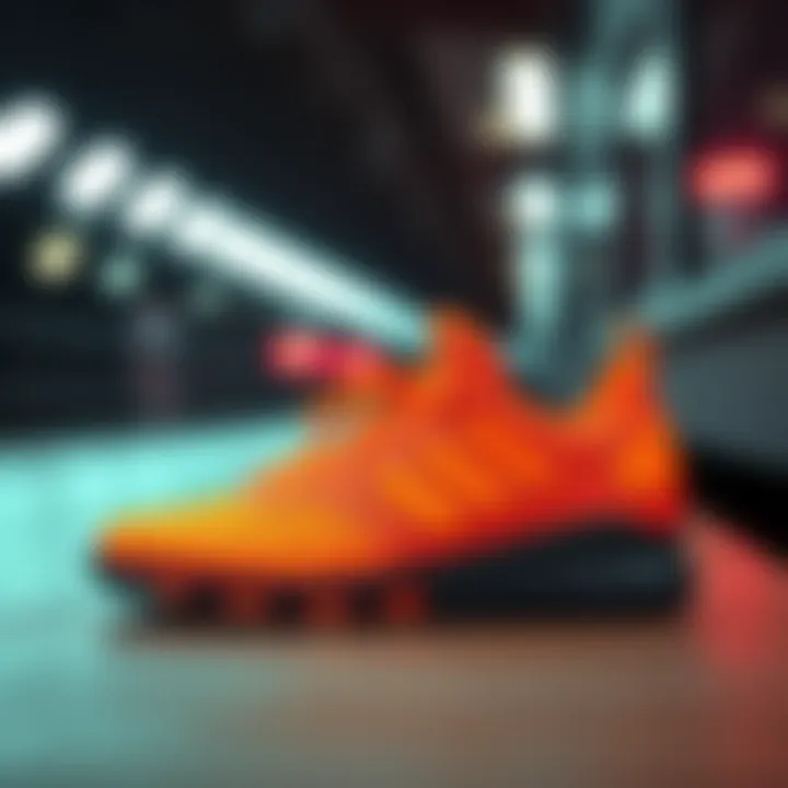 A pair of vibrant custom lace-up shoes in Predator Orange with a black outsole and white stitching