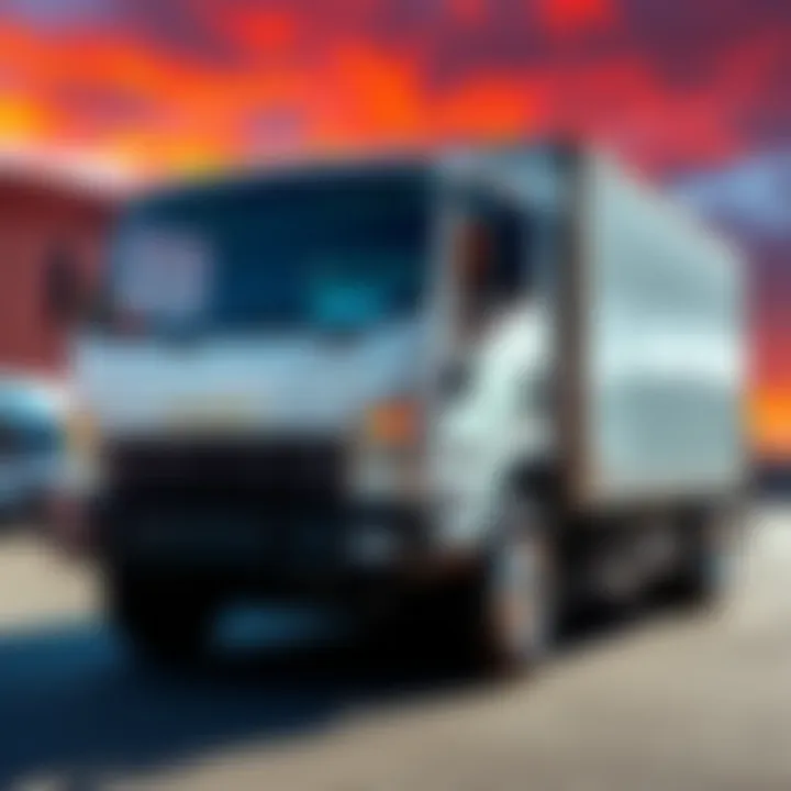 A unique 2019 Isuzu NPR Gas V8 box truck parked, showcasing its distinctive box body and design features.