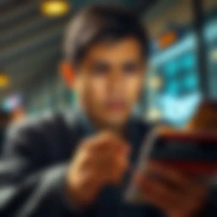 A frustrated customer looking at their bank account with concern over unexpected charges.