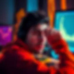 A person looking at a computer screen in frustration, with cryptocurrency symbols and a confused expression, symbolizing lost ether on the Binance Smart Chain
