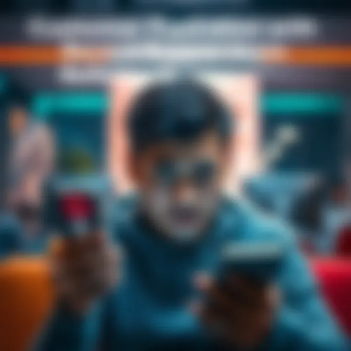 A frustrated person looking at their phone with a confused expression, worried about their rent payment not being processed, with a chat window open on the screen