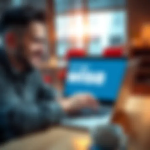 Customer switching from Revolut to Wise Frustrated customer with a laptop showing Revolut's failed transfer message, deciding to switch to Wise
