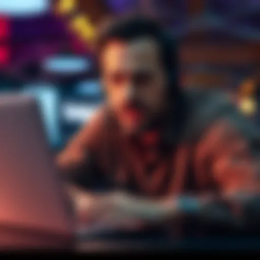 A person looks distressed while using a laptop, showing frustration over tech support issues