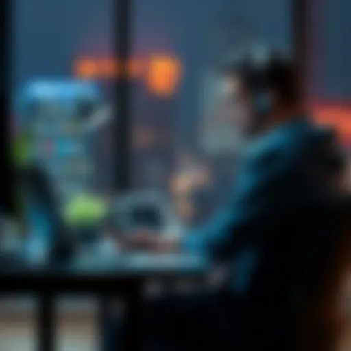 A person sitting at a desk, looking frustrated while using a smartphone and laptop, trying to contact support for a boost issue.