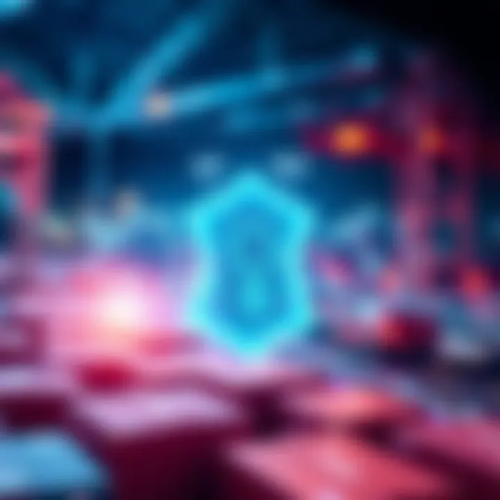 A visual representation of ZK and BLS technology in customs clearance, showing two authorities connected through a secure blockchain network with symbols of verification and efficiency.
