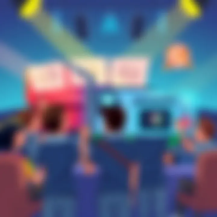 A colorful illustration showing excited people discussing the Cyber Truck drawing contest winners, with drawings of the Cyber Truck in the background.