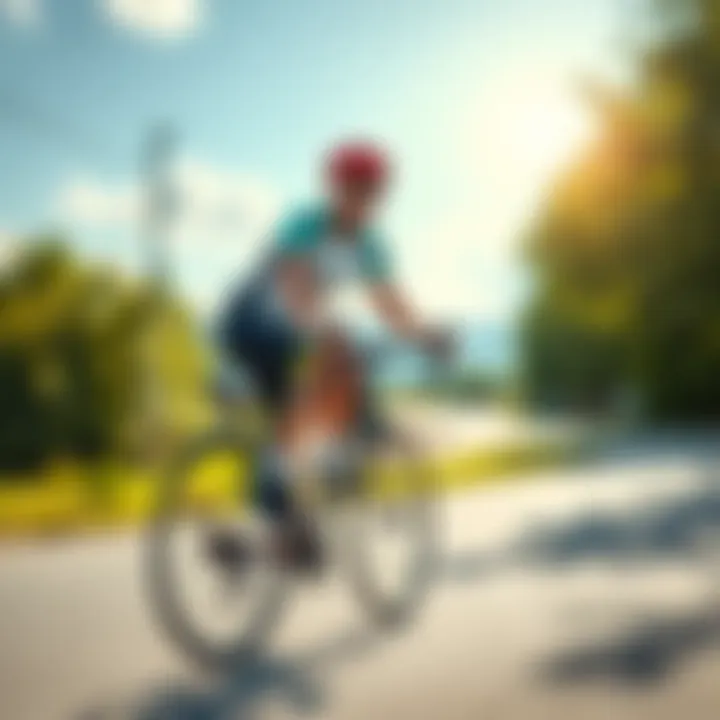 A cyclist riding happily on a sunny day, representing joy and freedom derived from cycling funded by Bitcoin gains.