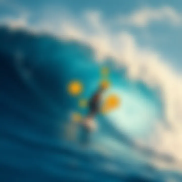 A graphic showing a wave with a surfing figure and meme coin symbols, representing the viral hoax and crypto excitement.