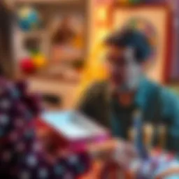 A father looks excitedly at a gift box containing Pi tokens for his birthday, with a birthday cake and decorations in the background.