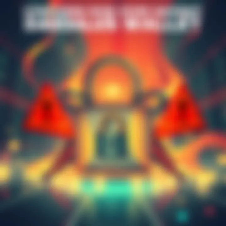 Illustration depicting a digital wallet with a lock and warning signs, symbolizing security issues in cryptocurrency storage.