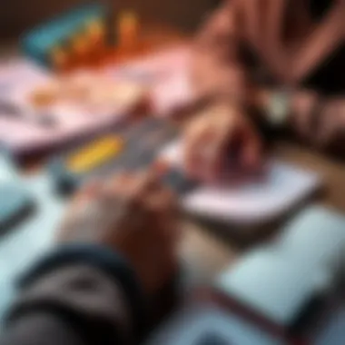 Daily Budgeting A person calculating expenses with a calculator and notepad, surrounded by money and financial documents.