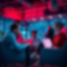 Daily Discussion on DeFi and Ethereum A group of people discussing DeFi and Ethereum in a casual setting with charts and laptops.