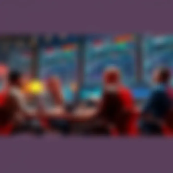 People engaging in a discussion about trading strategies and current events in a group setting