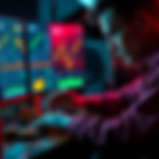 A person counting coins and planning investments with a computer showing Hedera statistics on the screen