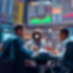 Traders engaging in discussions about Litecoin market trends, analyzing charts and sharing strategies