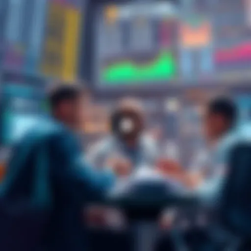 Traders engaging in discussions about Litecoin market trends, analyzing charts and sharing strategies