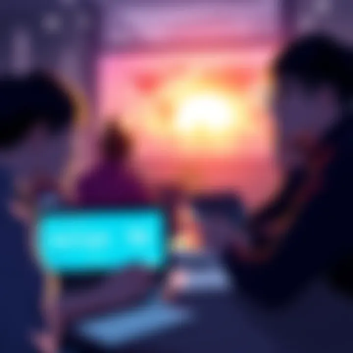 Group of people discussing VeChain updates with laptops and notes