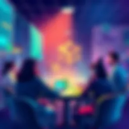 People discussing blockchain technology in a community setting