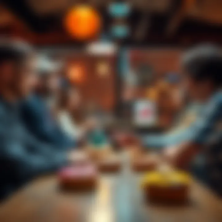 People engaging in a general discussion with donuts on a table