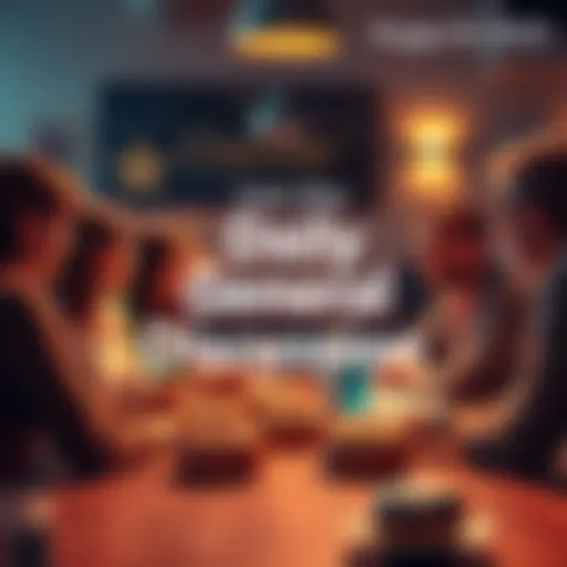 A graphic showing a group of people engaging in a discussion, with donuts on a table