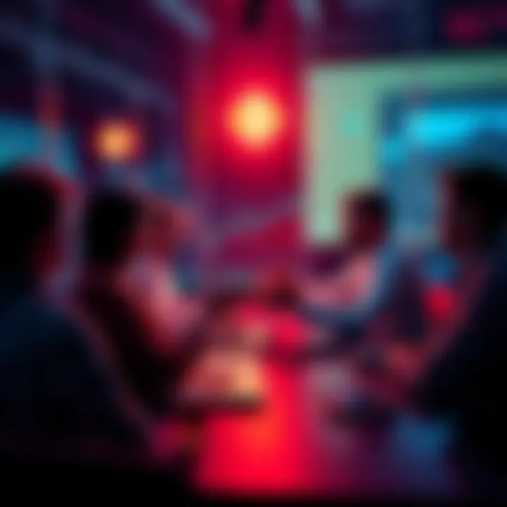 Discussion on DeFi and Crypto People engaging in discussion about DeFi and cryptocurrency with charts and graphs in view.