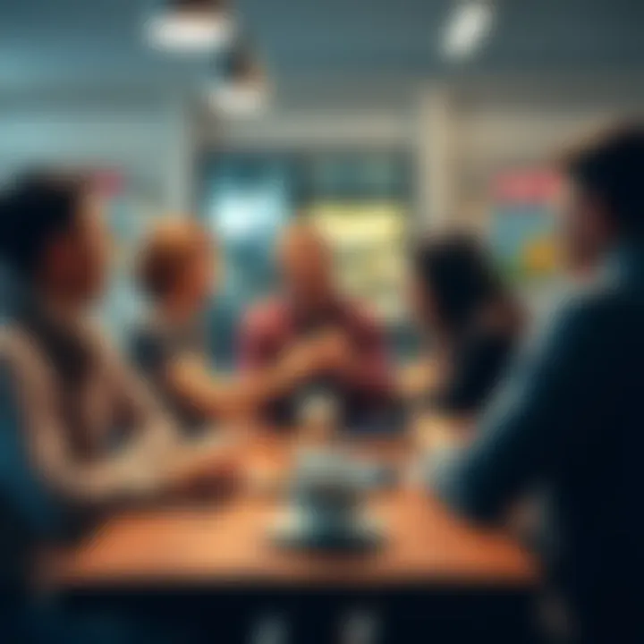 People engaged in a lively discussion about donuts with coffee on a table