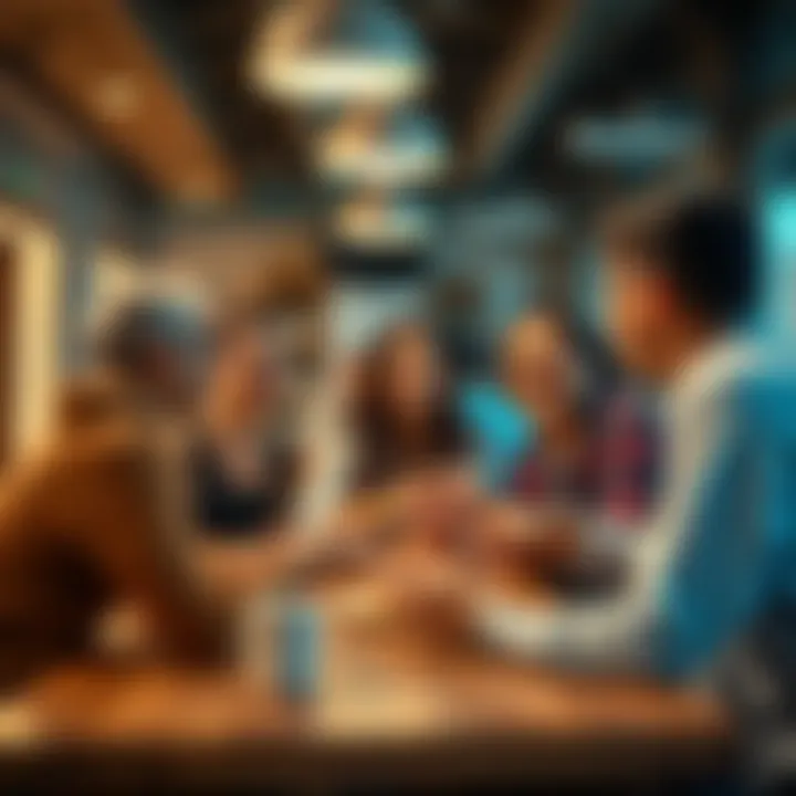 A group of people chatting over donuts in a cheerful setting, promoting engagement and conversation