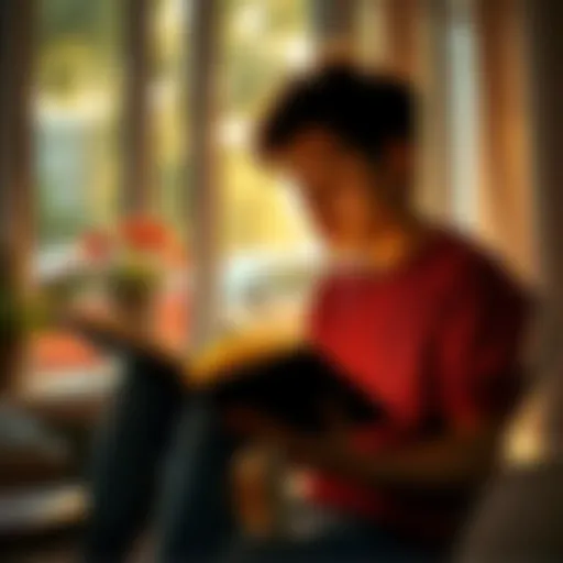 A person engaging in morning activities, such as drinking coffee and reading a book while enjoying the sunlight.