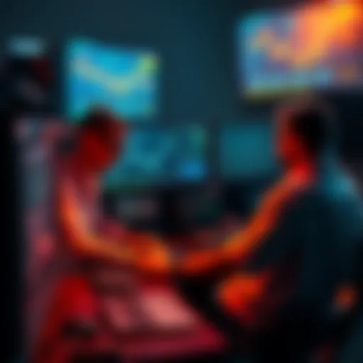 Daily Mining Routine Dr. Nick and CDF sitting at computers, logging in for daily mining of π, with charts and data on screens.