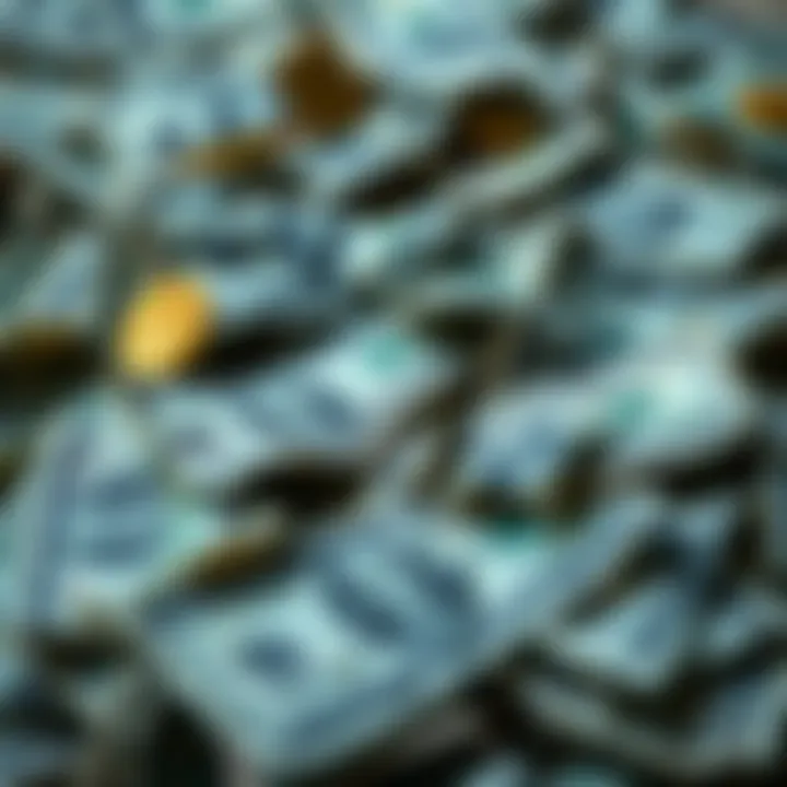 Damaged Currency A close-up of torn and worn-out dollar bills in a pile, representing the destruction of currency.