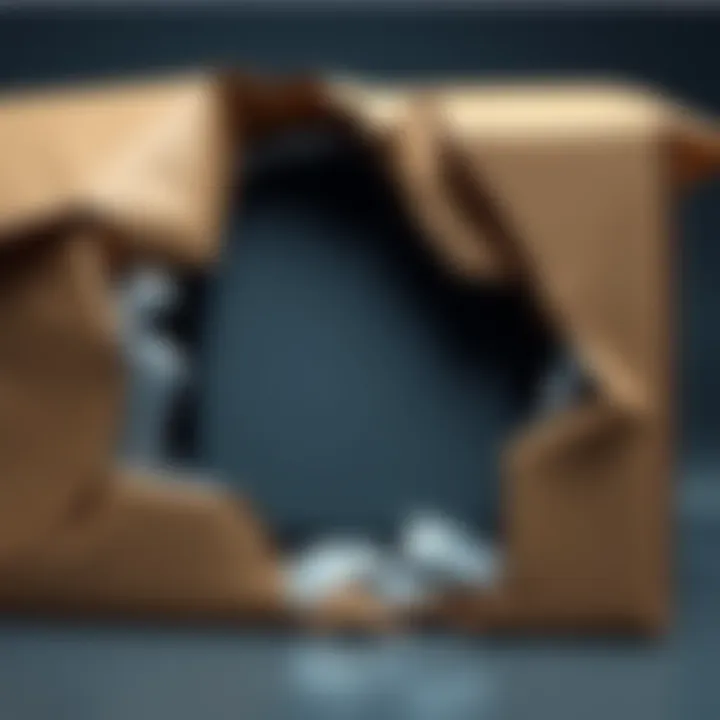 A damaged package containing the Trezor Safe 3, showing rough edges and signs of poor handling during delivery.