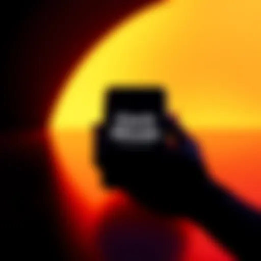 A smartphone screen displaying a dark mode setting with a dark background and light text, highlighting the contrast against a bright screen.