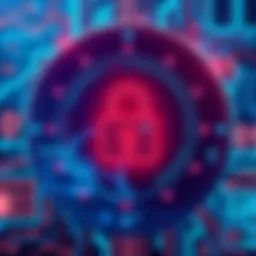 Graphic showing a warning sign with a digital lock, symbolizing a data breach in the cryptocurrency sector