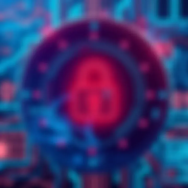 Graphic showing a warning sign with a digital lock, symbolizing a data breach in the cryptocurrency sector