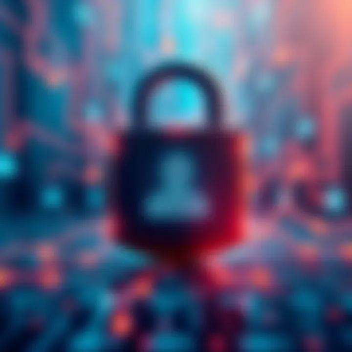 Illustration representing the anxiety surrounding financial data safety with a digital lock and user profile image