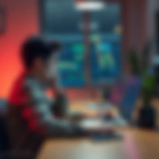 A person sitting at a desk looking worried while viewing a dating app and cryptocurrency trading site on their laptop.