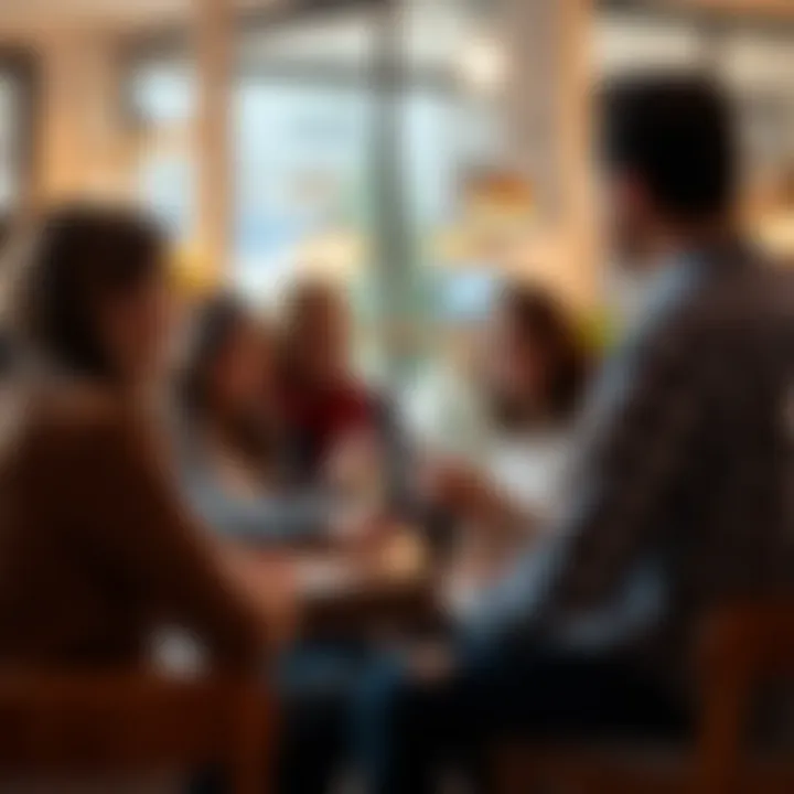 A group of people discussing their dating experiences in a casual setting, sharing stories and insights.